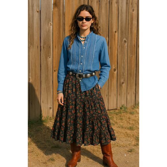 Vintage Ralph Lauren Jeans Chambray Cotton Tuxedo Front Prairie Button Up 10 - Picture 1 of 10